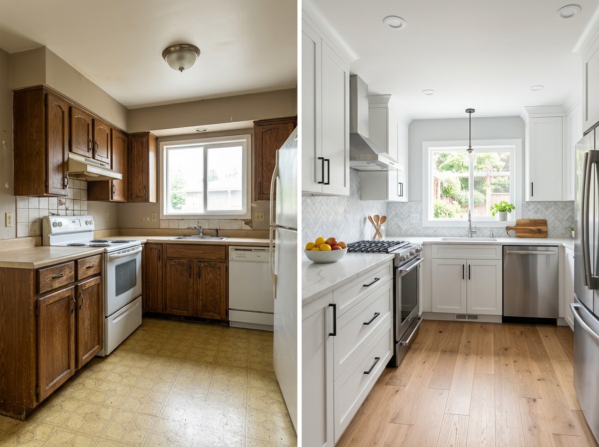 Before and after photo of a completed remodeling project in Willow Springs, IL