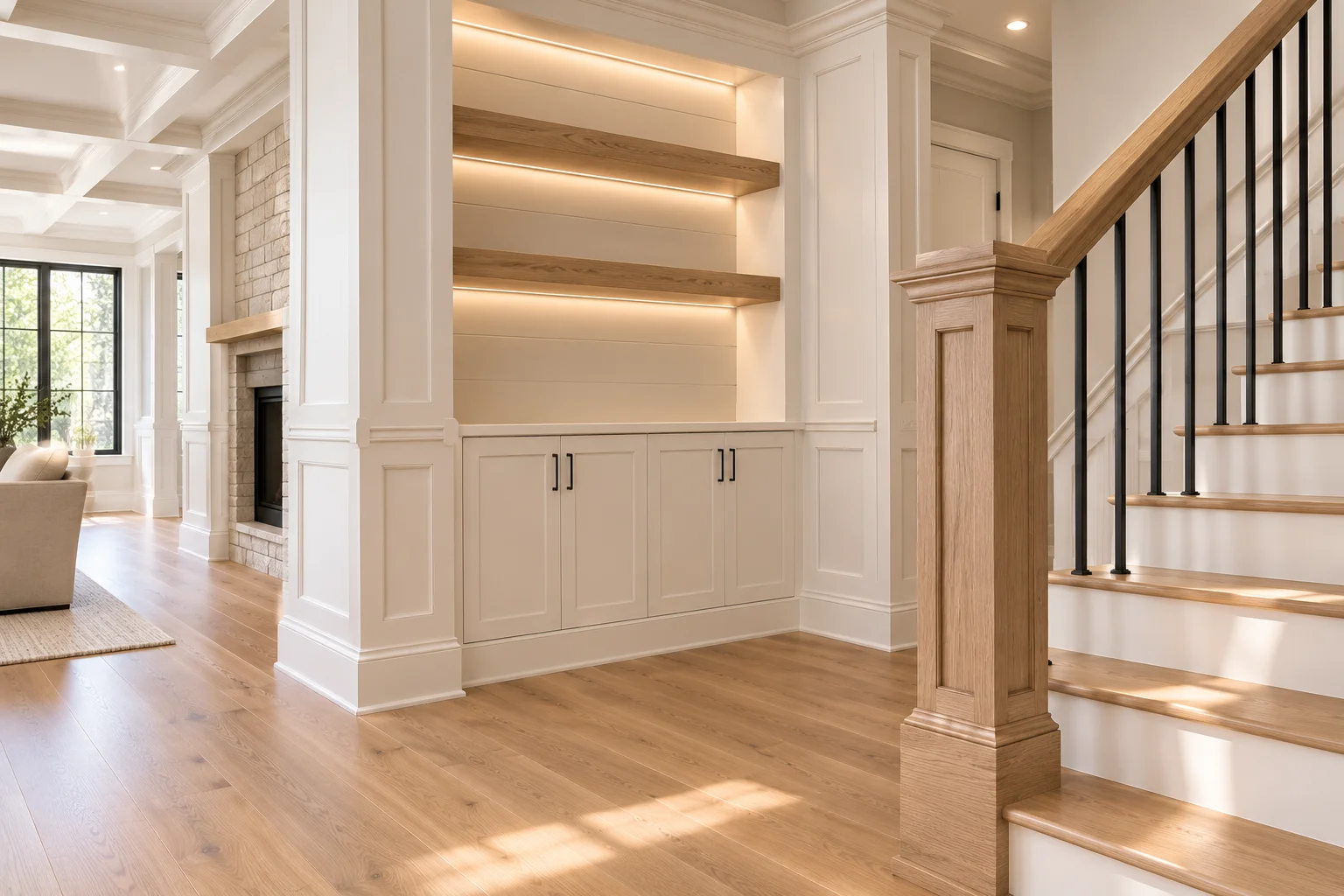 Carpenter installing custom cabinetry