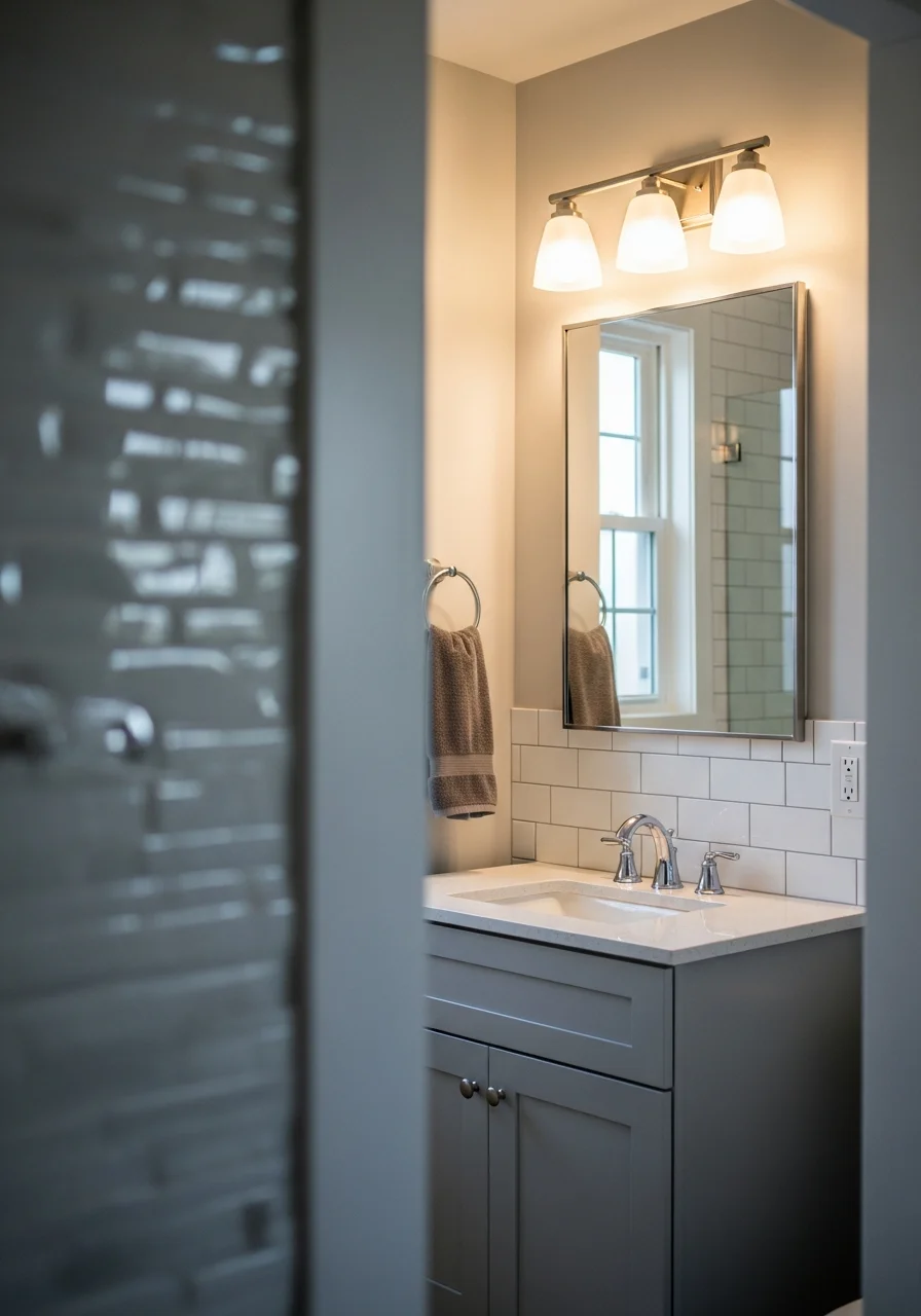 Bathroom remodeling project in Elmhurst featuring new tile work and fixtures