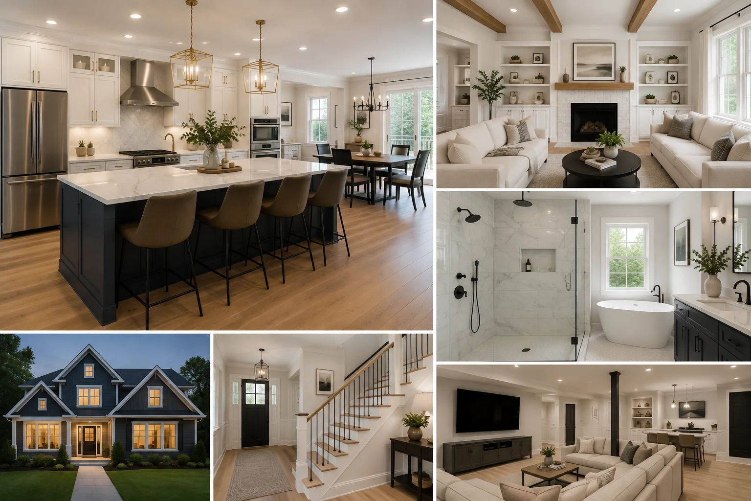 Interior of a fully renovated Westmont, Illinois home showing an open-concept kitchen and living area with updated flooring, cabinetry, and lighting. The renovation reflects a complete whole house remodel typical of mid-century DuPage County single-family homes updated by Pro One Builders Group.